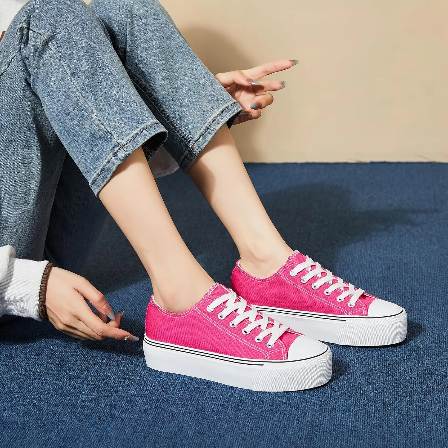 hash bubbie Platform Sneakers for Women White Platform Shoes Low Top Tennis Shoes Non Slip Black Fashion Canvas Sneakers
