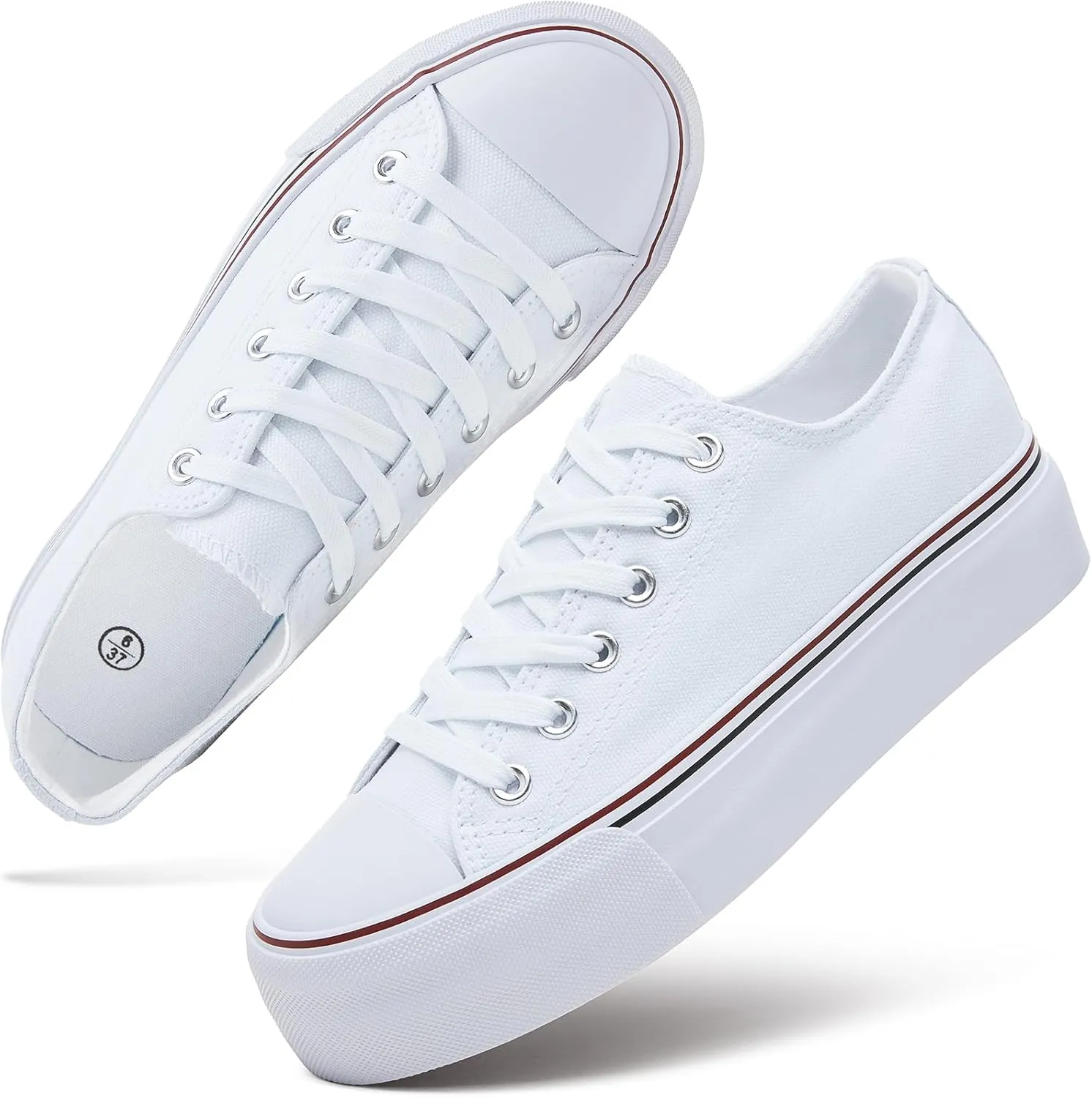 hash bubbie Platform Sneakers for Women White Platform Shoes Low Top Tennis Shoes Non Slip Black Fashion Canvas Sneakers