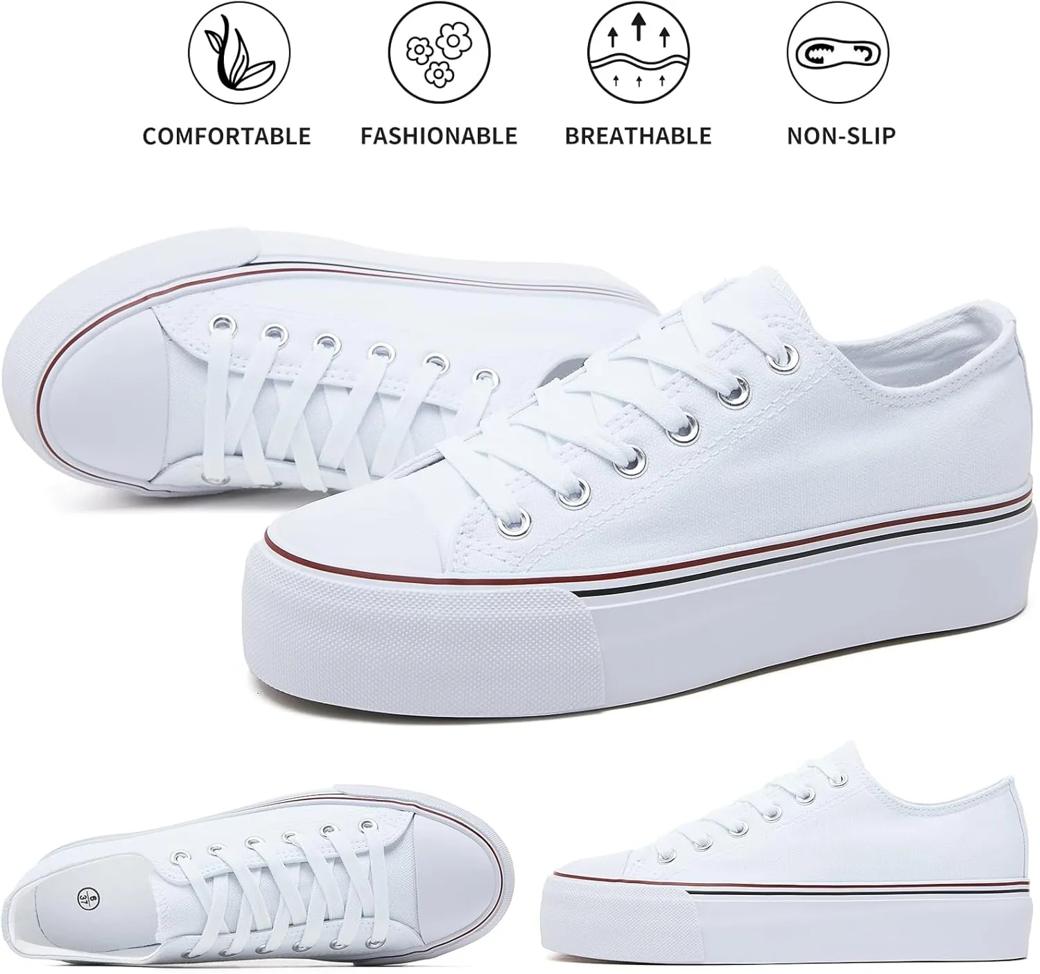 hash bubbie Platform Sneakers for Women White Platform Shoes Low Top Tennis Shoes Non Slip Black Fashion Canvas Sneakers