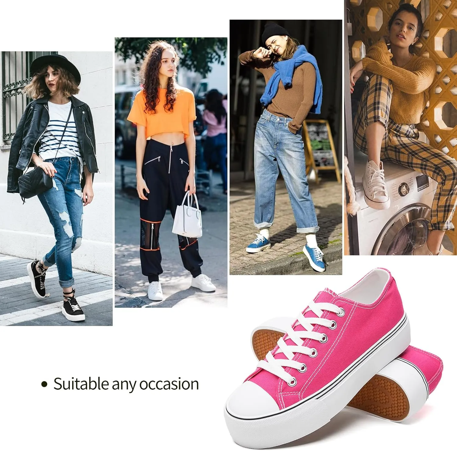 hash bubbie Platform Sneakers for Women White Platform Shoes Low Top Tennis Shoes Non Slip Black Fashion Canvas Sneakers