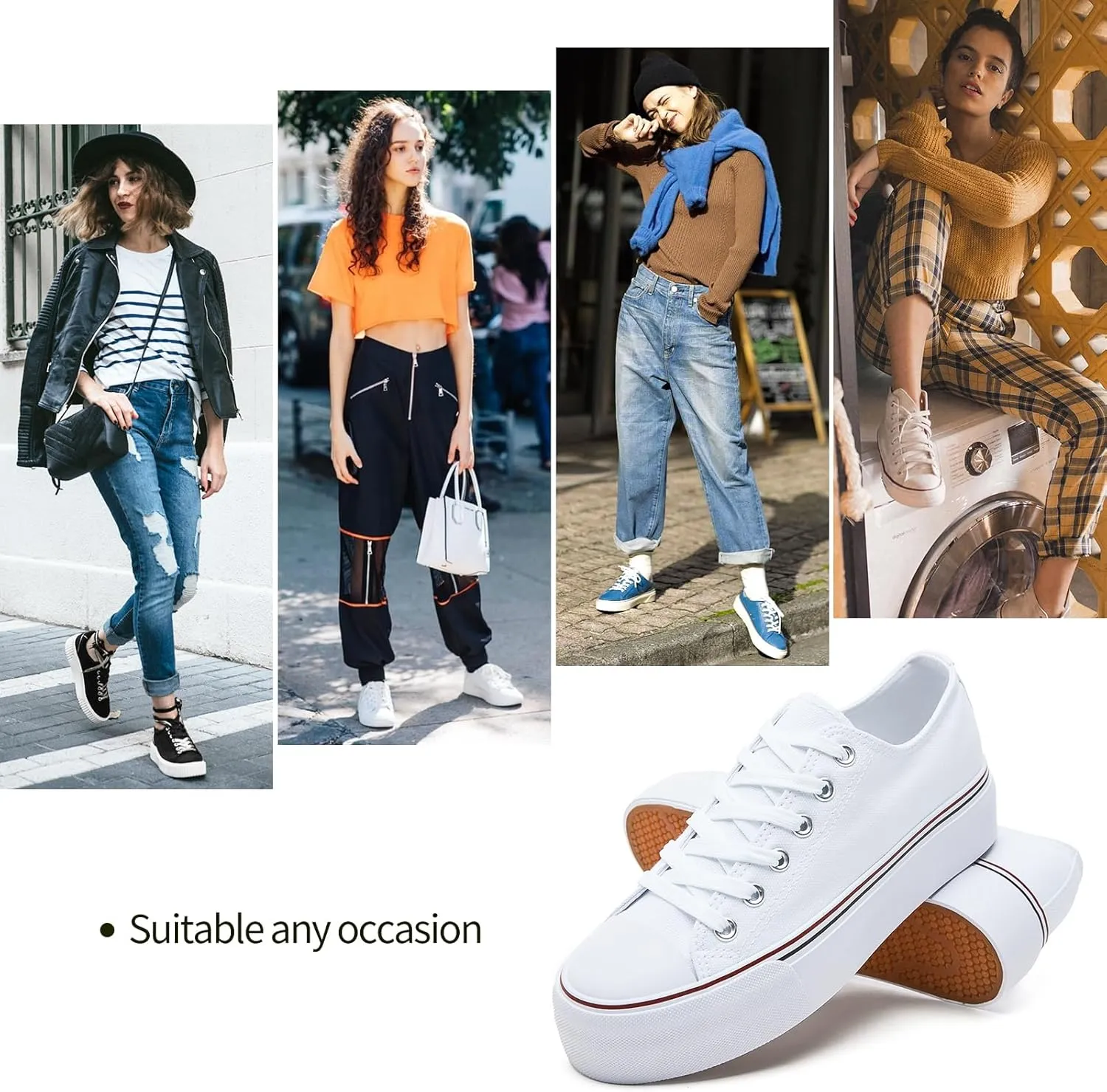 hash bubbie Platform Sneakers for Women White Platform Shoes Low Top Tennis Shoes Non Slip Black Fashion Canvas Sneakers