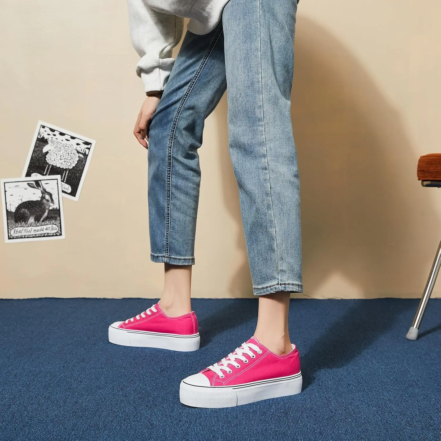 hash bubbie Platform Sneakers for Women White Platform Shoes Low Top Tennis Shoes Non Slip Black Fashion Canvas Sneakers