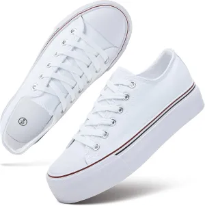 hash bubbie Platform Sneakers for Women White Platform Shoes Low Top Tennis Shoes Non Slip Black Fashion Canvas Sneakers