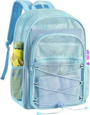 Heavy Duty Mesh Backpacks for Adults, See Through Backpack with Adjustable Straps, Mesh Bags for Swimming(Blue)