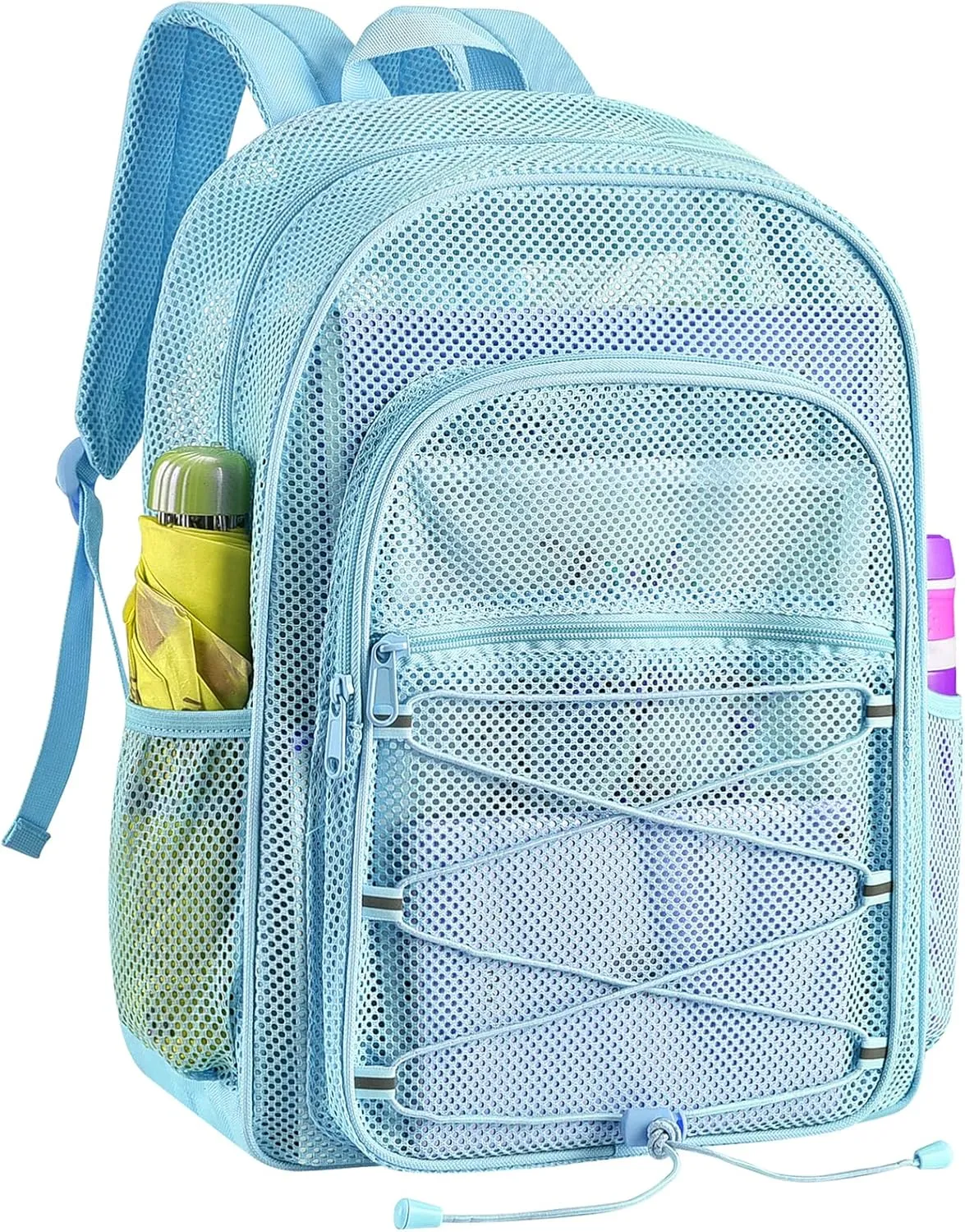 Heavy Duty Mesh Backpacks for Adults, See Through Backpack with Adjustable Straps, Mesh Bags for Swimming(Blue)
