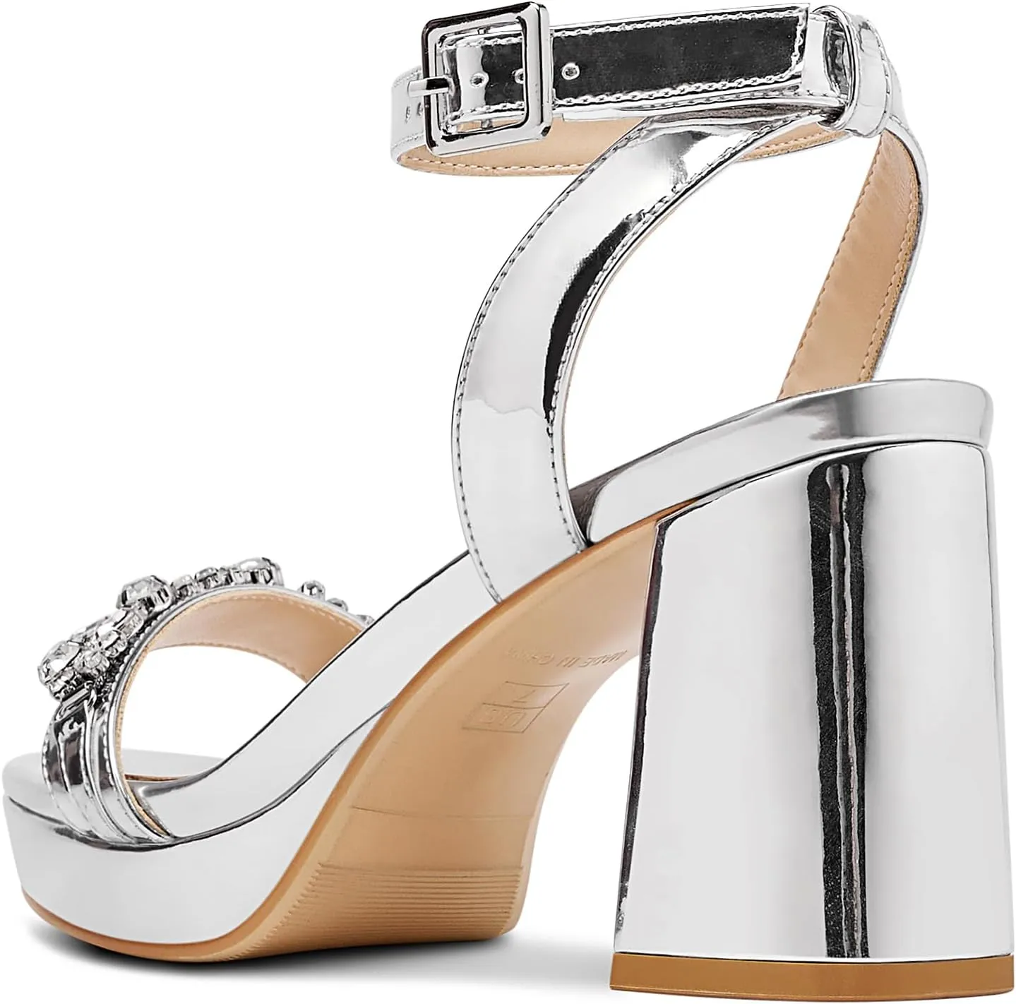 HEUIVZAR Womens Platform Chunky Block Heels Open Toe Ankle Strap Rhinestone Crystal Wedding Sandals Slingback Dress Shoes 3.2 Inches Heels