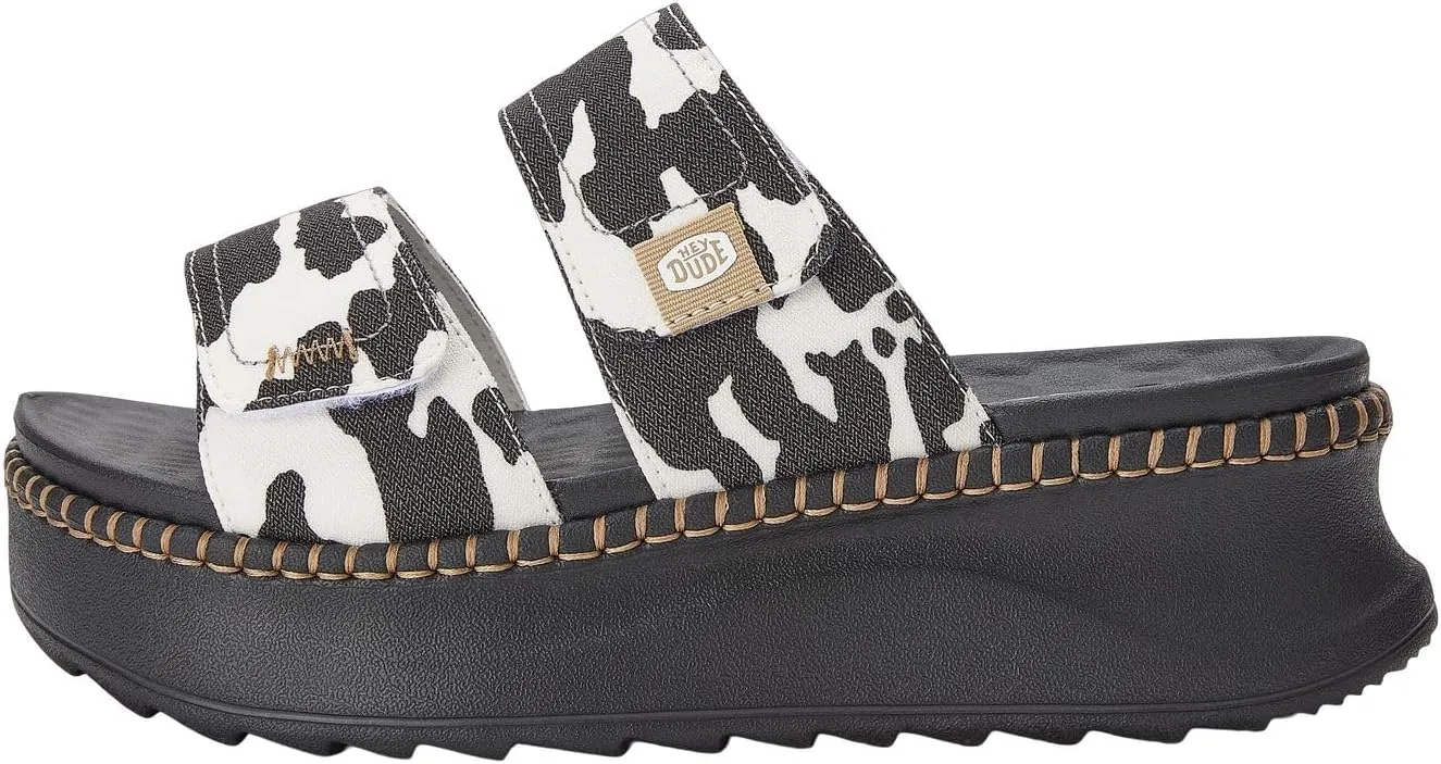 Hey Dude 41762-0HOW8 Delray Slide Whipstitch Black/Cow W8