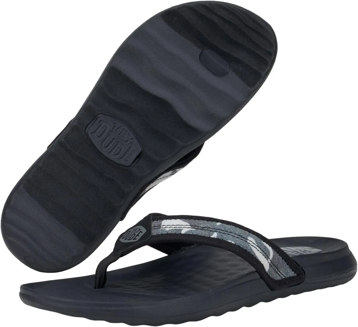 Hey Dude Men's Myers Flip Classic Black/Black | Men's Shoes | Men Slip-on Sandals | Comfortable & Light-Weight