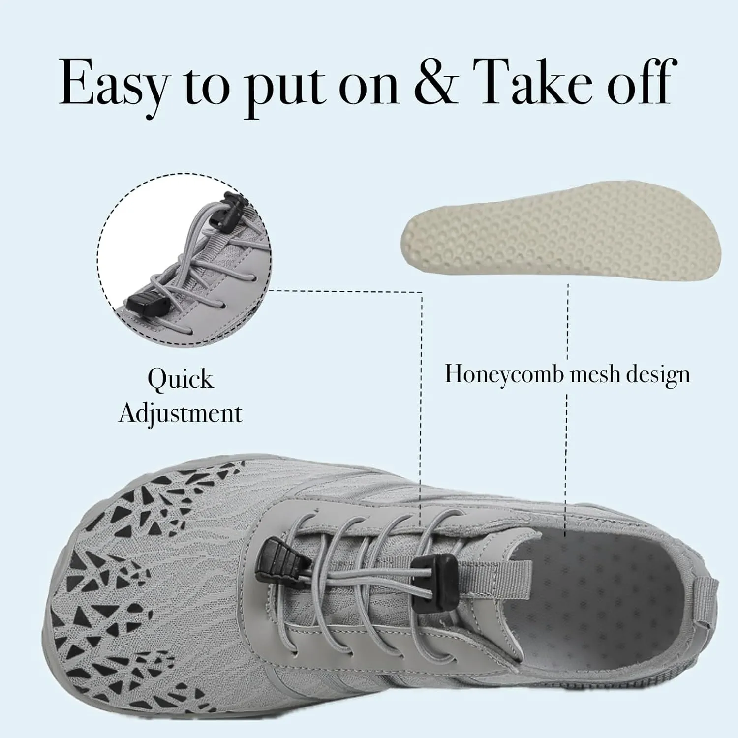 Hike Barefoot Water Shoes for Women Men, Barefoot Shoes with Wide Toe Box, Non-Slip & Quick Dry Breathable Aqua Socks for Beach Pool Aqua Swim Surf Hiking Walking Shoes