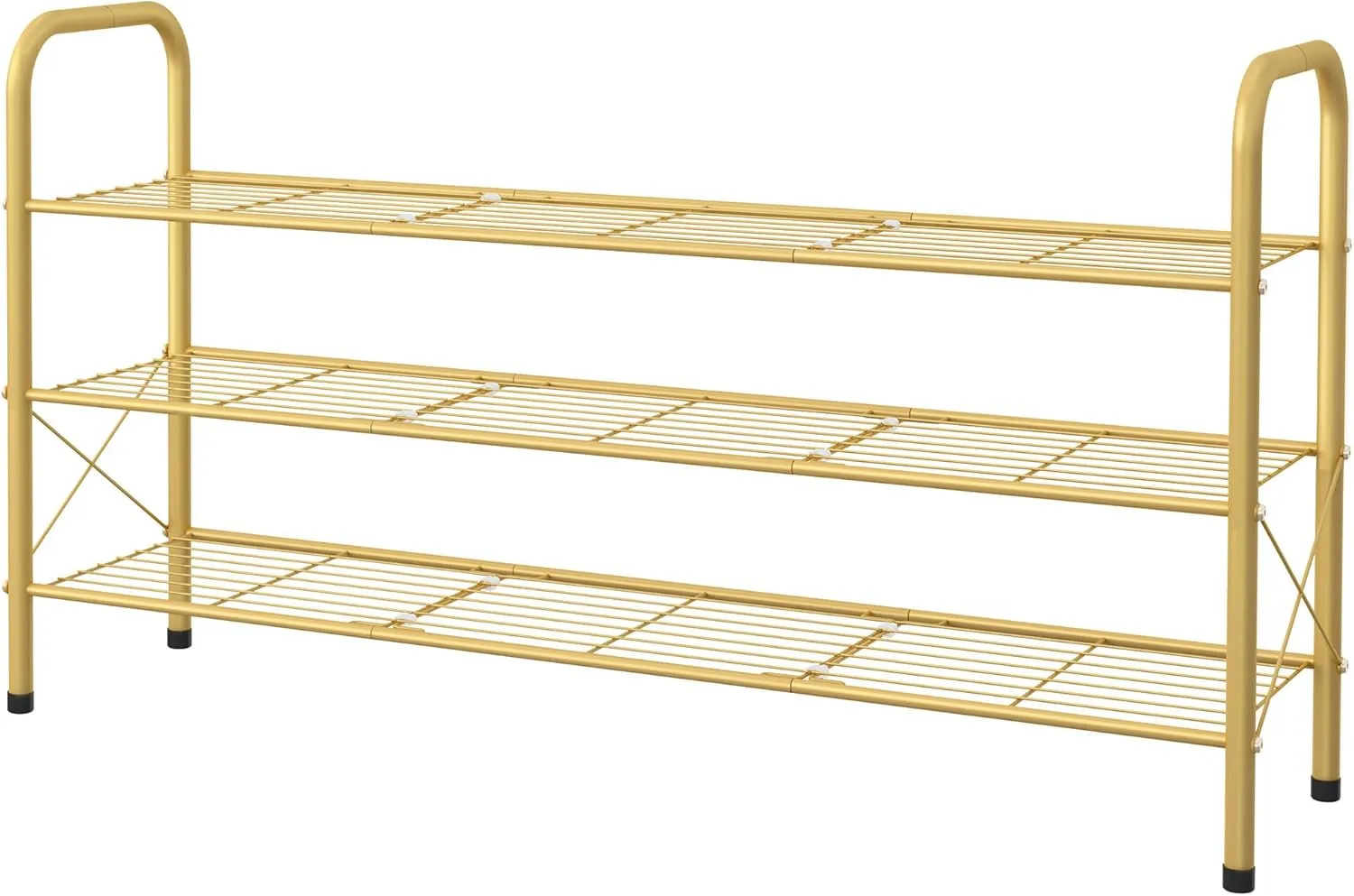 Hoctieon 3 Tier Durable Mesh Style Shoe Rack, Entryway Shoe Shelf, Shoe Rack Free Standing, Shoe Storage Organizer, Shoe Rack for Closet, Gold