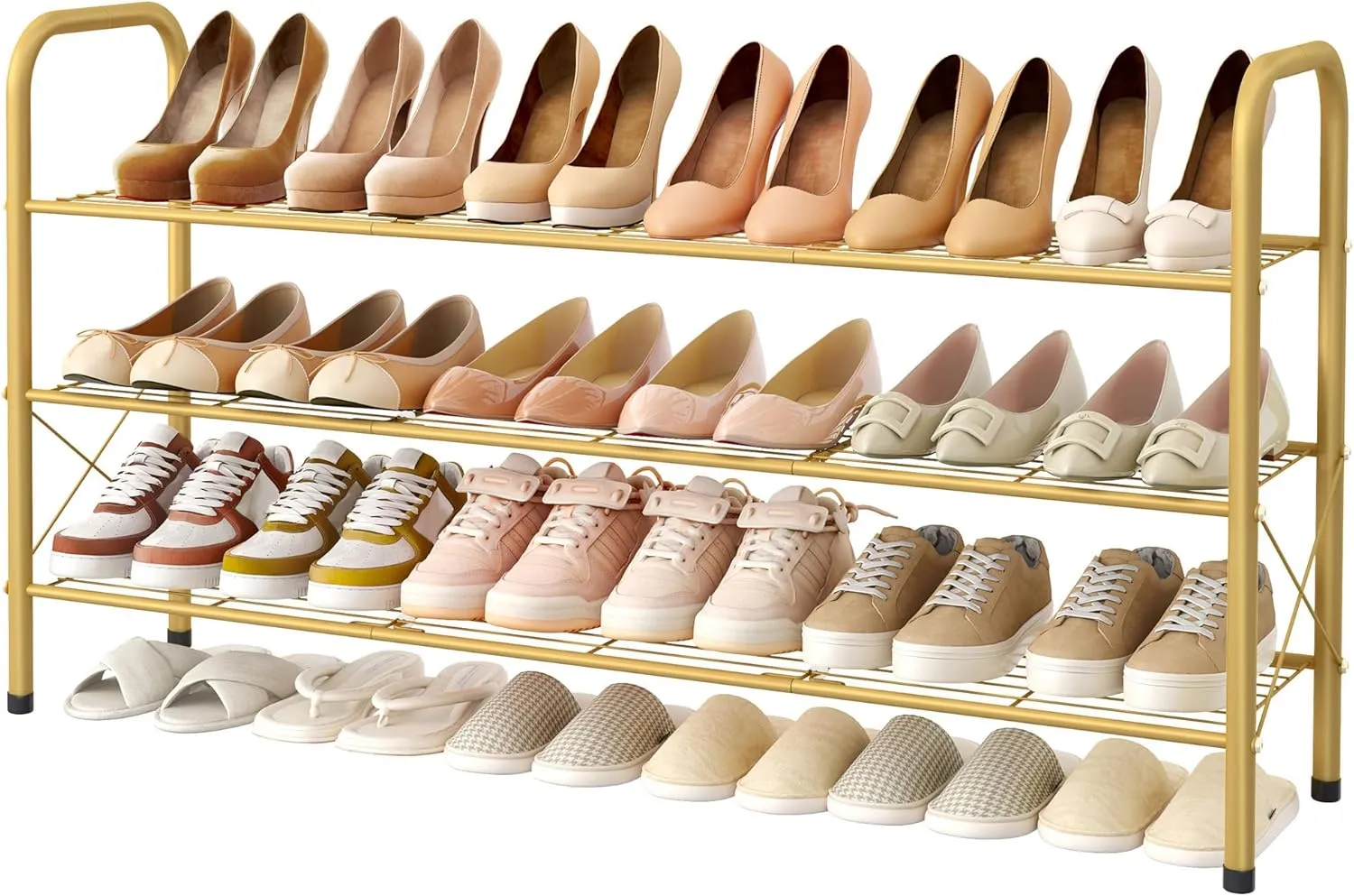Hoctieon 3 Tier Durable Mesh Style Shoe Rack, Entryway Shoe Shelf, Shoe Rack Free Standing, Shoe Storage Organizer, Shoe Rack for Closet, Gold