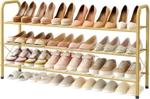 Hoctieon 3 Tier Durable Mesh Style Shoe Rack, Entryway Shoe Shelf, Shoe Rack Free Standing, Shoe Storage Organizer, Shoe Rack for Closet, Gold
