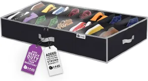 HOLDN' STORAGE Extra-Large Under Bed Shoe Storage Organizer - Underbed Storage Solution Fits Men's and Women's Shoes, High Heels, and Sneakers with Durable Vinyl Cover & Extra-Strong Zipper - Black