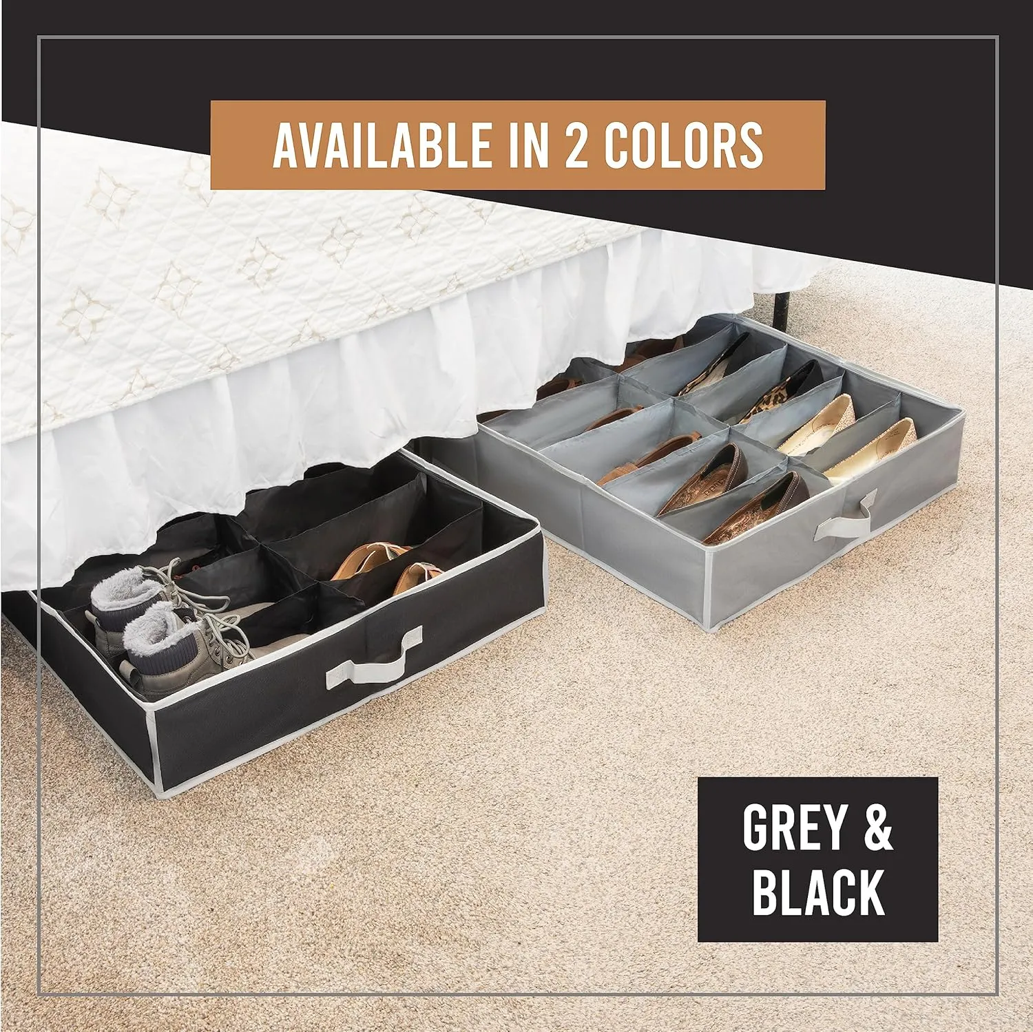 HOLDN' STORAGE Extra-Large Under Bed Shoe Storage Organizer - Underbed Storage Solution Fits Men's and Women's Shoes, High Heels, and Sneakers with Durable Vinyl Cover & Extra-Strong Zipper - Black