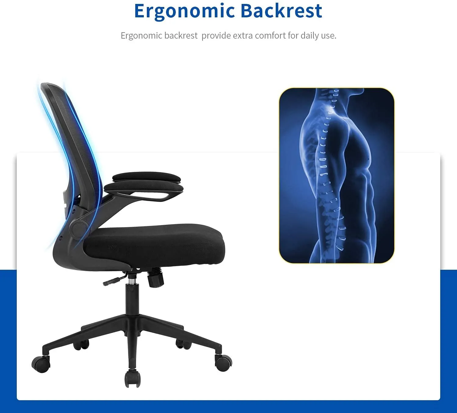Home Office Chair Ergonomic Desk Chair Mesh Computer Chair Swivel Rolling Executive Task Chair with Lumbar Support Arms Mid Back Adjustable Chair for Men Adults, Black