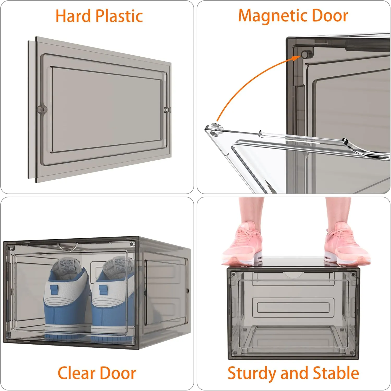 HOMIDEC Shoe Storage, 6 Pack Shoe Organizer Hard Plastic Shoe Box, Shoe Boxes Clear Plastic Stackable, Shoe Boxes with Lids for Size 13, Clear Smoke