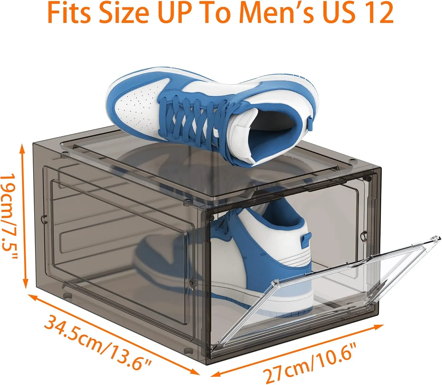 HOMIDEC Shoe Storage, 6 Pack Shoe Organizer Hard Plastic Shoe Box, Shoe Boxes Clear Plastic Stackable, Shoe Boxes with Lids for Size 13, Clear Smoke