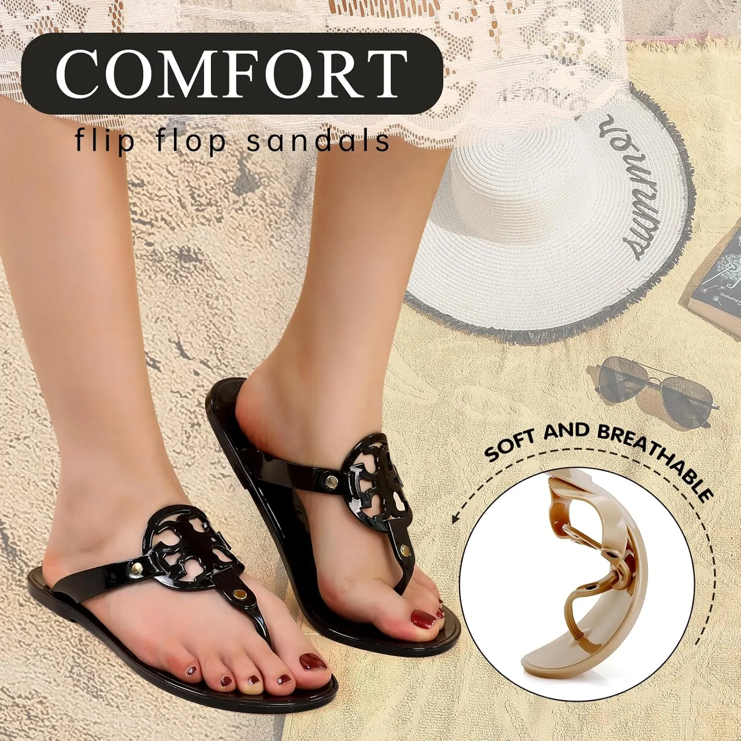 Homtechly Women's Flat Sandals Casual Flip Flop Sandals Dressy Thong Slip on Summer Flat Sandals