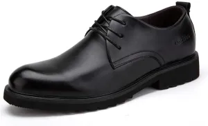 HOOENG Formal Shoes for Men Lace Up Round Toe Derby Shoes Cowhide Low Top Anti-Slip Block Heel Slip Resistant Classic (Color : Black, Size : 7.5)
