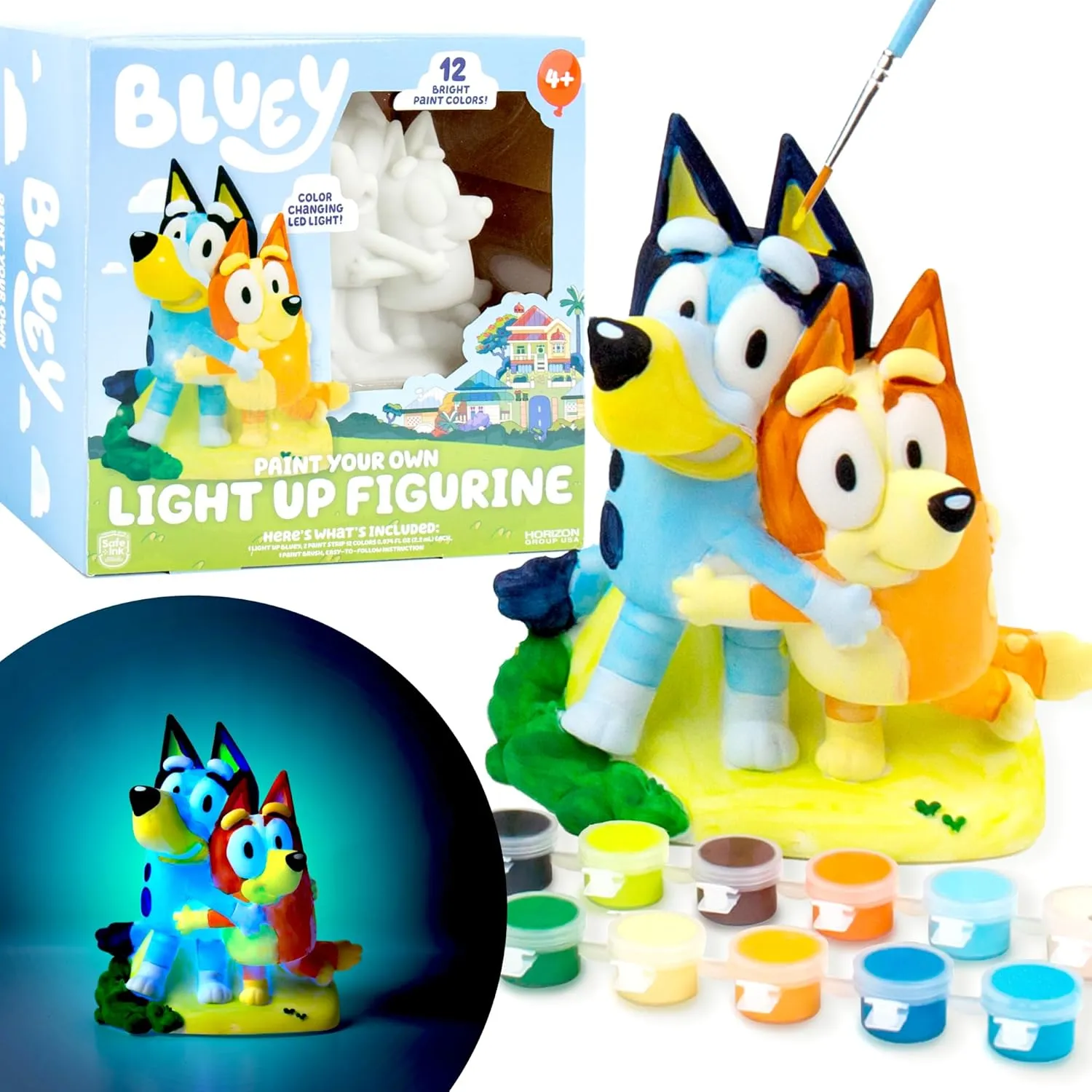 Horizon Group USA Bluey Paint Your Own Light-Up Figurine, Bingo Night Light, Toys for Kids, Playset, Party Decorations, Game, for Kids Ages 3 , Small