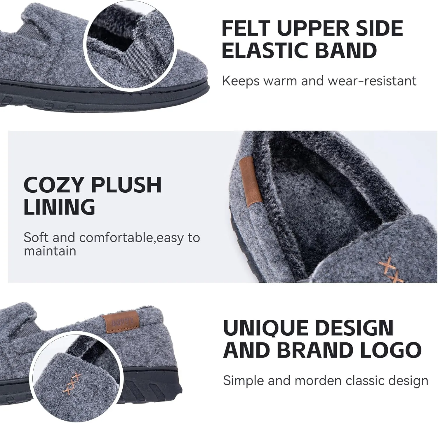 House Slippers for Men Moccasins - Memory Foam Indoor Outdoor Slip-on Loafers with Warm Soft Wool