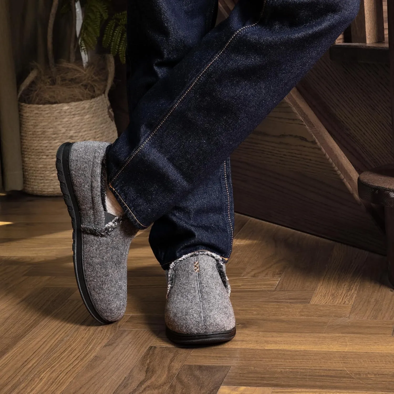 House Slippers for Men Moccasins - Memory Foam Indoor Outdoor Slip-on Loafers with Warm Soft Wool