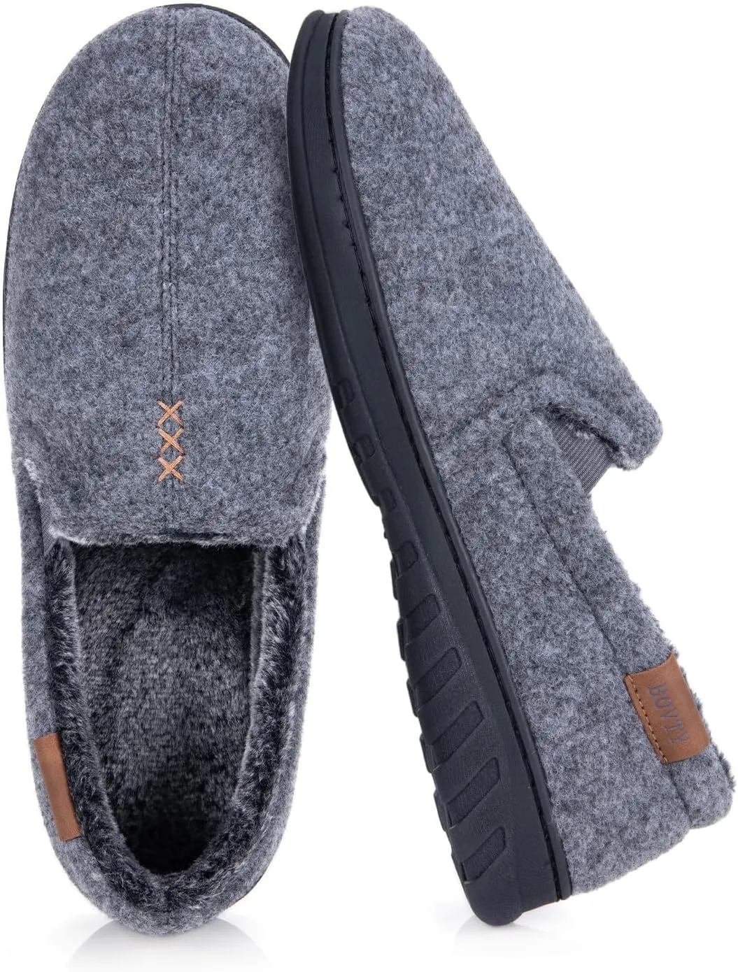 House Slippers for Men Moccasins - Memory Foam Indoor Outdoor Slip-on Loafers with Warm Soft Wool
