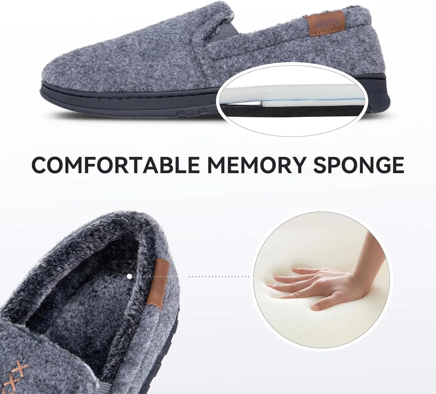 House Slippers for Men Moccasins - Memory Foam Indoor Outdoor Slip-on Loafers with Warm Soft Wool