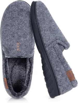 House Slippers for Men Moccasins - Memory Foam Indoor Outdoor Slip-on Loafers with Warm Soft Wool