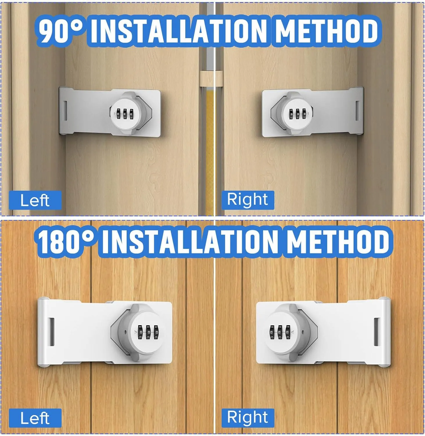 Household Cabinet Password Hasp Locks, Cabinet Locks with Combination, Door Security Slide Latch for Small Barn Doors, Bathroom, Outdoor, Garden (2 Pack White)