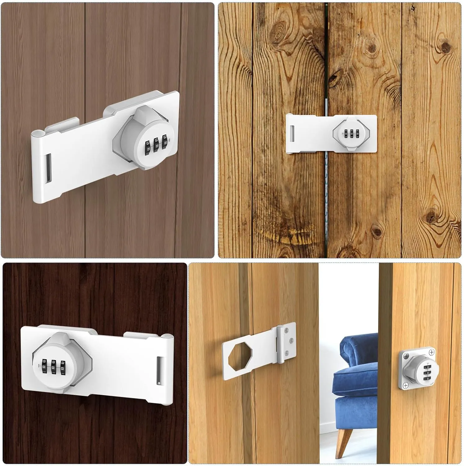 Household Cabinet Password Hasp Locks, Cabinet Locks with Combination, Door Security Slide Latch for Small Barn Doors, Bathroom, Outdoor, Garden (2 Pack White)