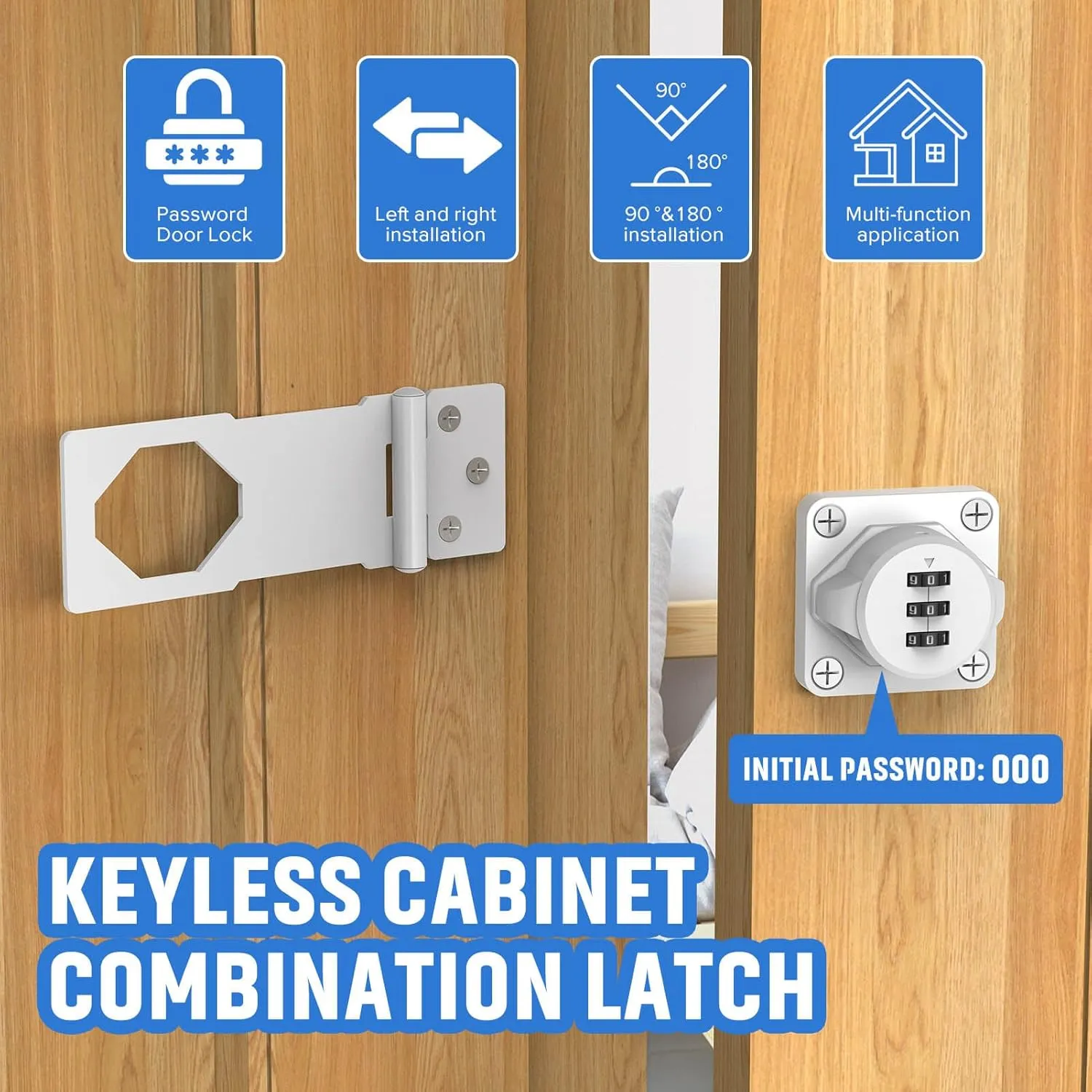 Household Cabinet Password Hasp Locks, Cabinet Locks with Combination, Door Security Slide Latch for Small Barn Doors, Bathroom, Outdoor, Garden (2 Pack White)