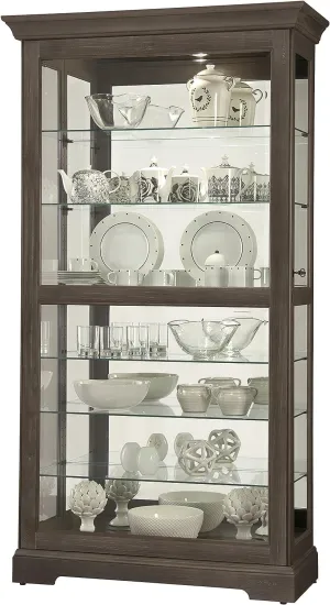 Howard Miller Giauque Curio Cabinet II - Floor Mount Showcase Auburn Finish Lockable Shelves & Levelers, Adjustable Vertical Plate Display Perfect for Living Room Office and Room Decor