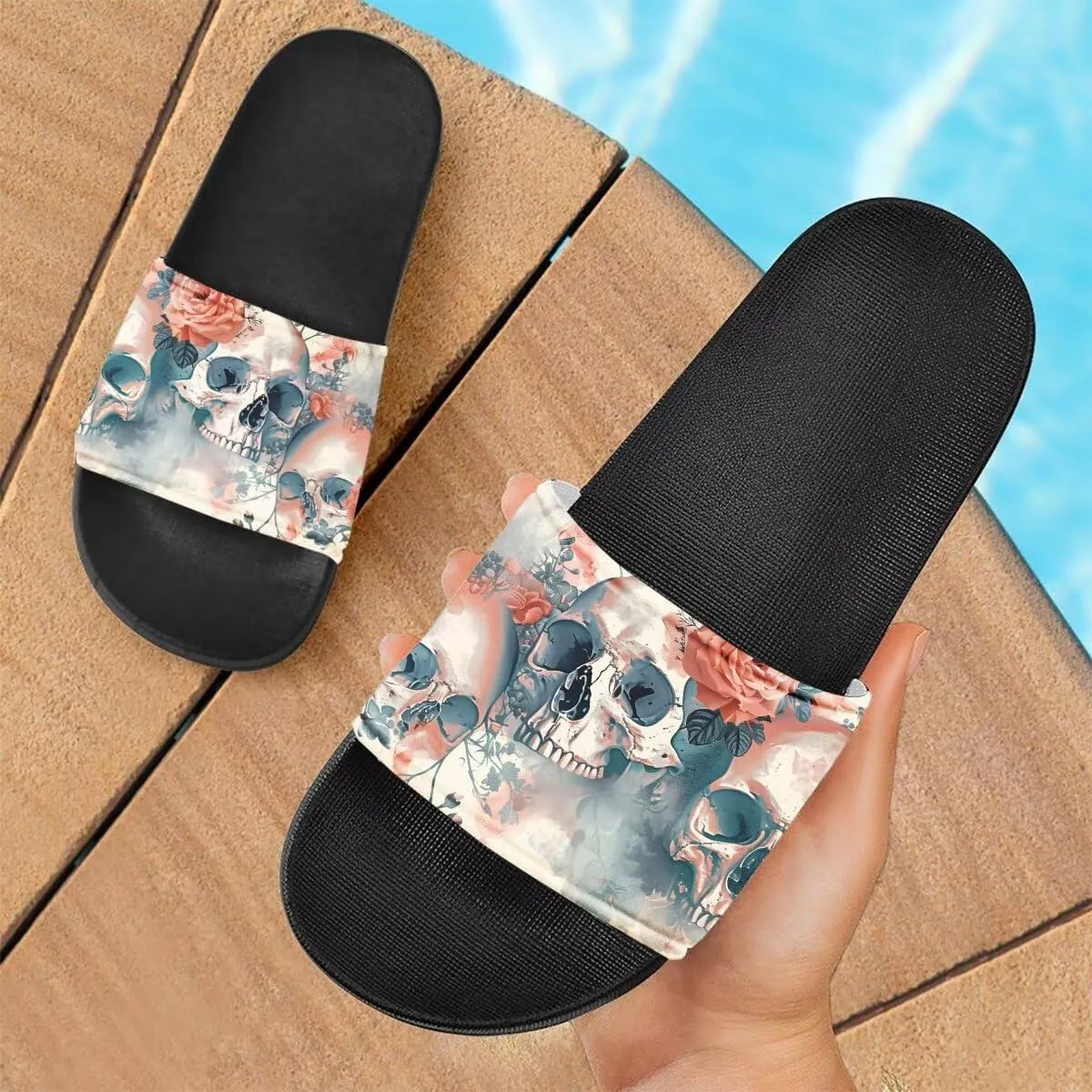 Howilath Blue Butterfly Print Summer Slide Slippers for Men Women Kid, Sunflower Colorful Tie-dye Animals House Slippers Slide Sandal Non-Slip Light Weight