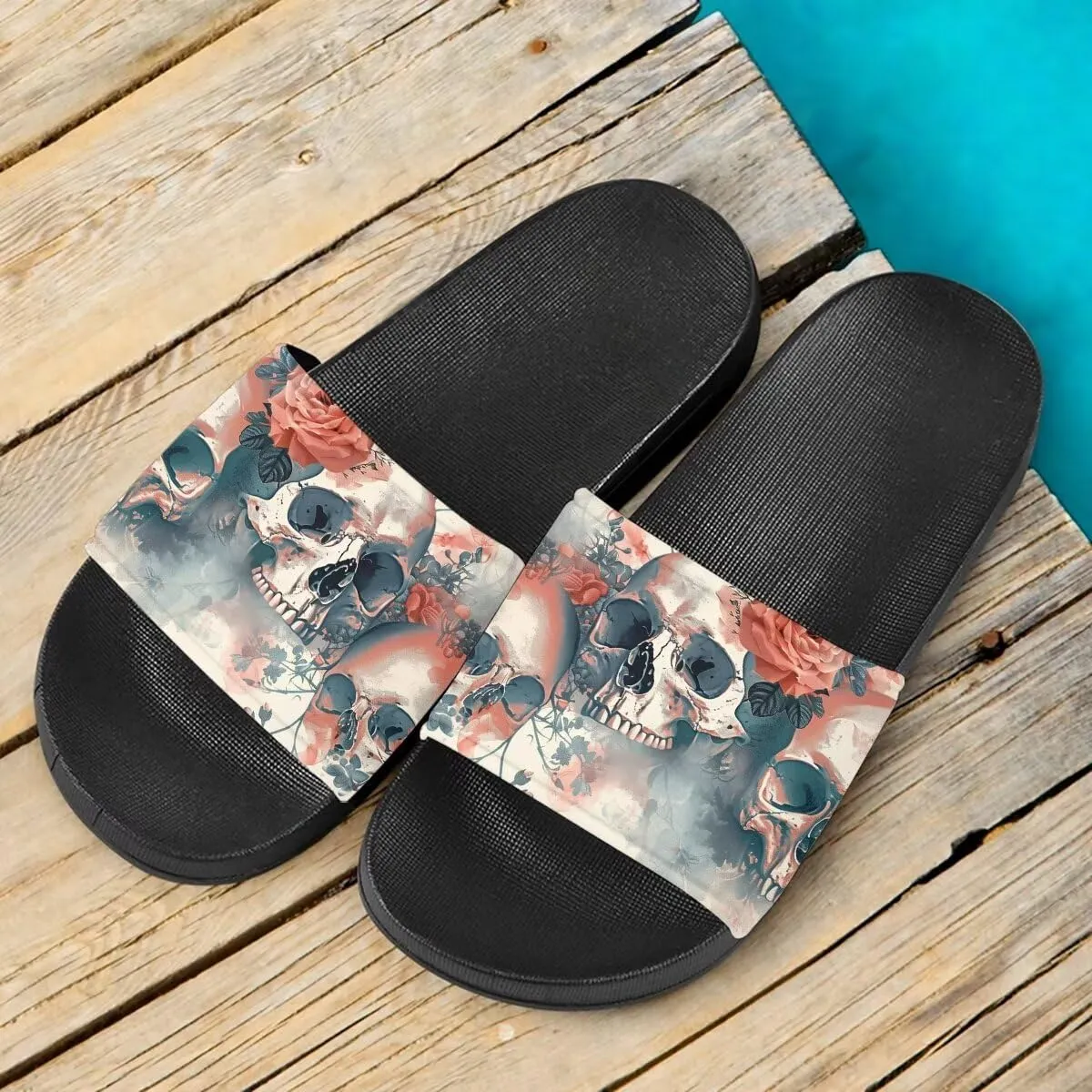 Howilath Blue Butterfly Print Summer Slide Slippers for Men Women Kid, Sunflower Colorful Tie-dye Animals House Slippers Slide Sandal Non-Slip Light Weight