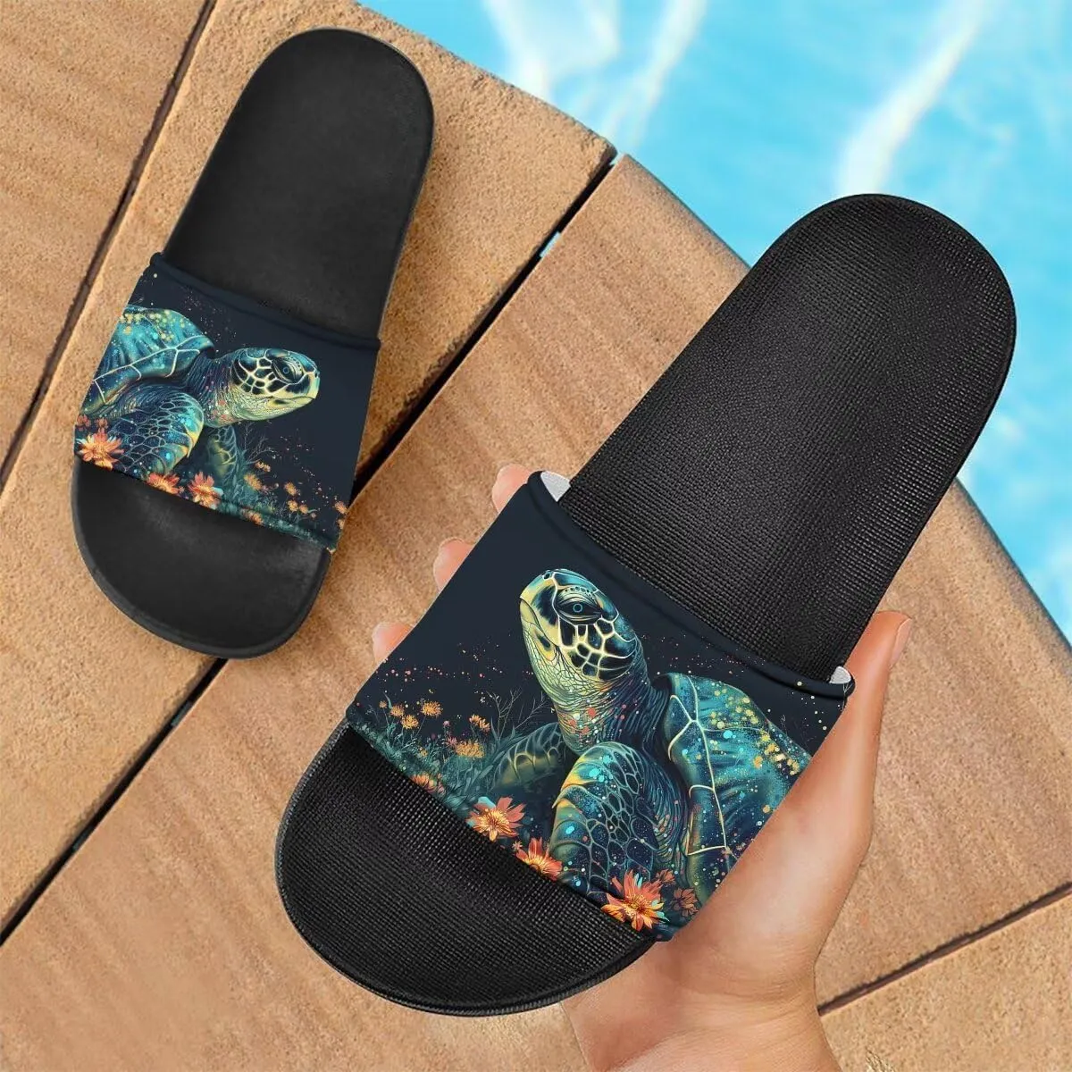 Howilath Novelty Animals Pattern Women's Slide Sandals, Casual Soft Sole Open Toe Non-Slip Single Band Slide Sandals