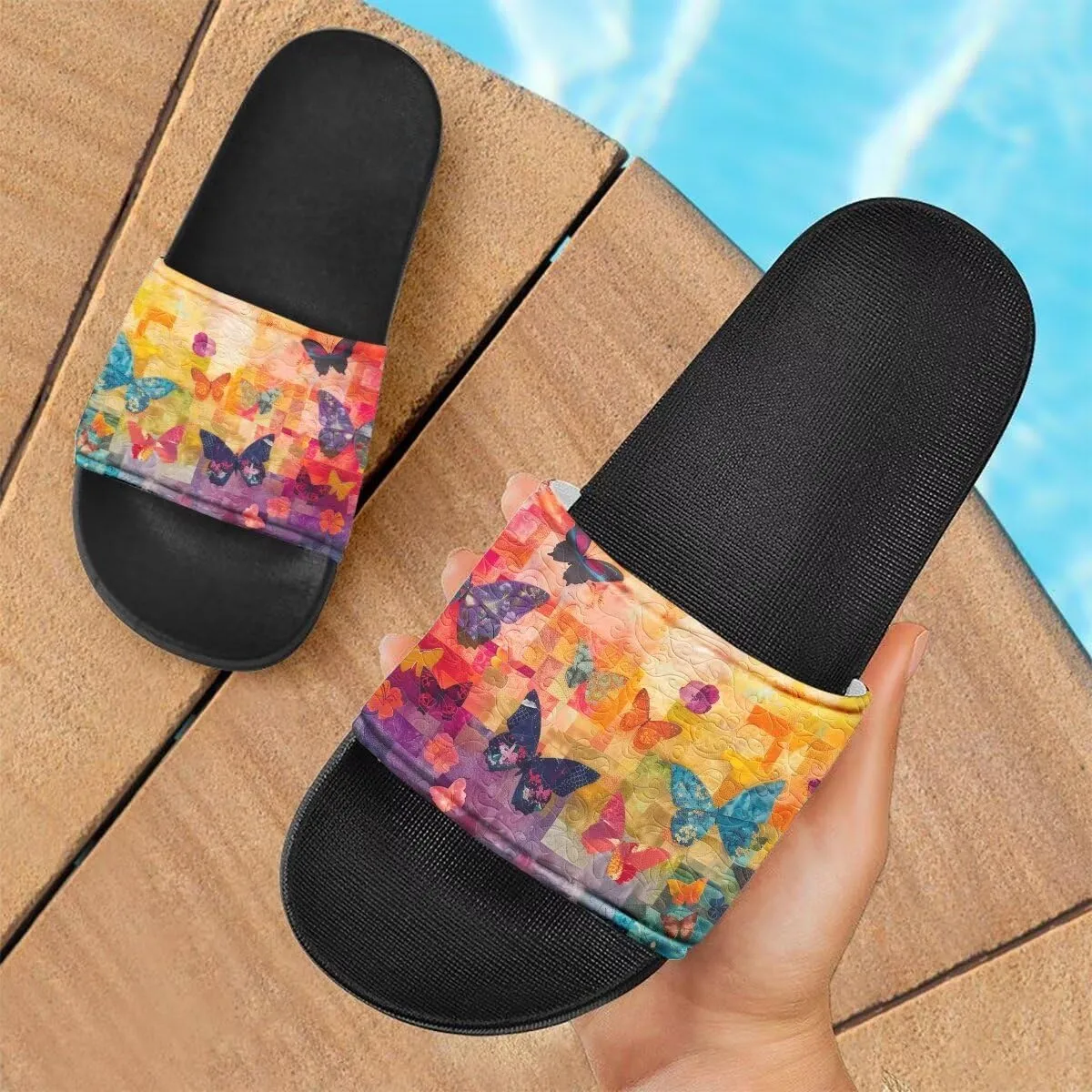 Howilath Novelty Animals Pattern Women's Slide Sandals, Casual Soft Sole Open Toe Non-Slip Single Band Slide Sandals