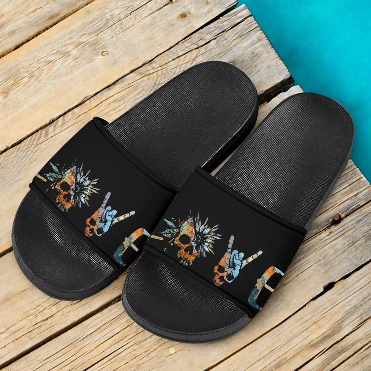 Howilath Novelty Patten Slippers for Women Men, Non-Slip Single Band Slide Sandals Open Toe Soft Sole Flat Sandals