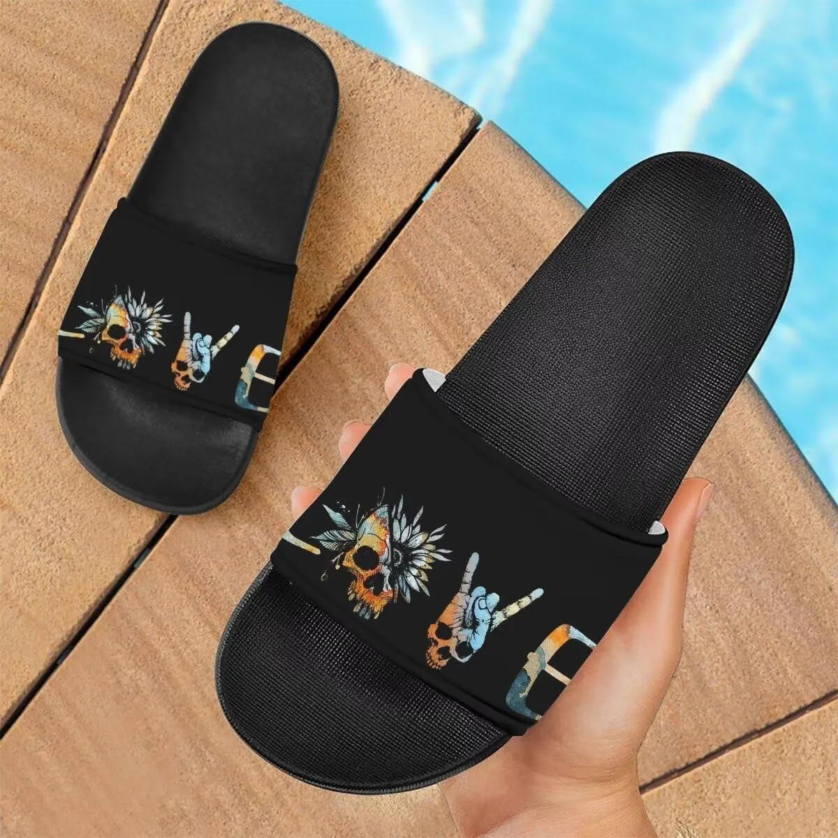 Howilath Novelty Patten Slippers for Women Men, Non-Slip Single Band Slide Sandals Open Toe Soft Sole Flat Sandals
