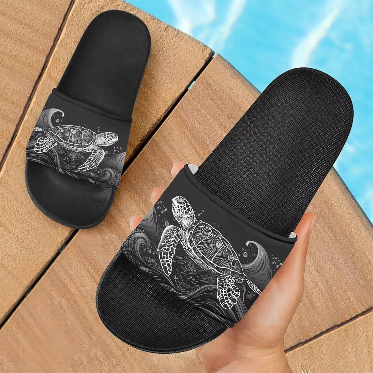 Howilath Novelty Sunflowers Pattern Slide Sandals for Women Girls, Comfotable Open Toe Non Slip Single Band Slide Sandals