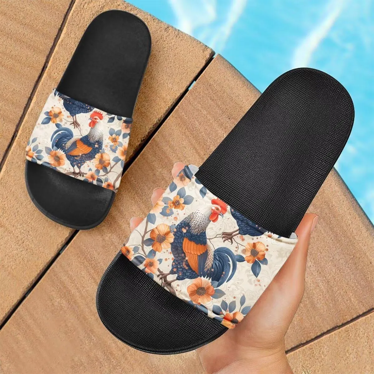 Howilath Women's Casual Slide Sandals, Cartoon Animals Print Comfortable Soft Sole Non-Slip Open Toe EVA Flat Sandals