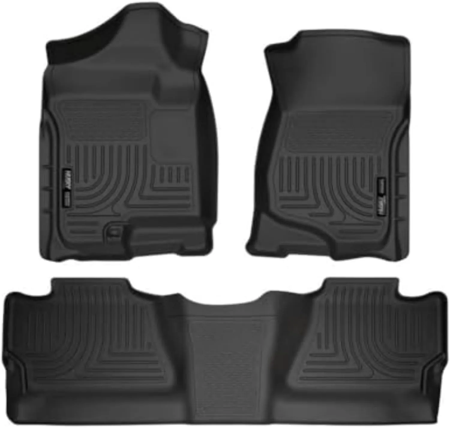 Husky Liners Weatherbeater Floor Mats | Fits 2007 - 2013 Chevrolet Silverado & GMC Sierra 1500; 2007-2014 Silverado/Sierra 2500/3500 Crew Cab (Footwell Coverage) | Front & 2nd Row, 3-pc Black - 98201