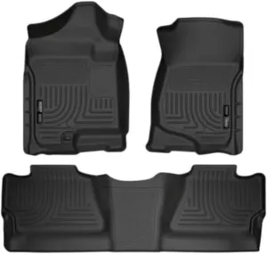 Husky Liners Weatherbeater Floor Mats | Fits 2007 - 2013 Chevrolet Silverado & GMC Sierra 1500; 2007-2014 Silverado/Sierra 2500/3500 Crew Cab (Footwell Coverage) | Front & 2nd Row, 3-pc Black - 98201