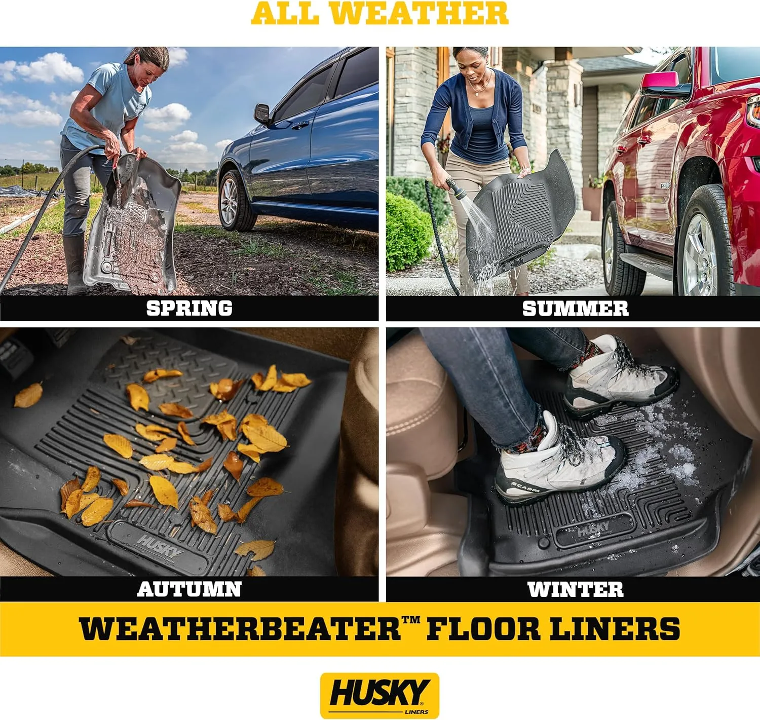 Husky Liners Weatherbeater Floor Mats | Fits 2023-2024 Mazda CX-50 | Front & 2nd Row, 3-pc Black - 96621