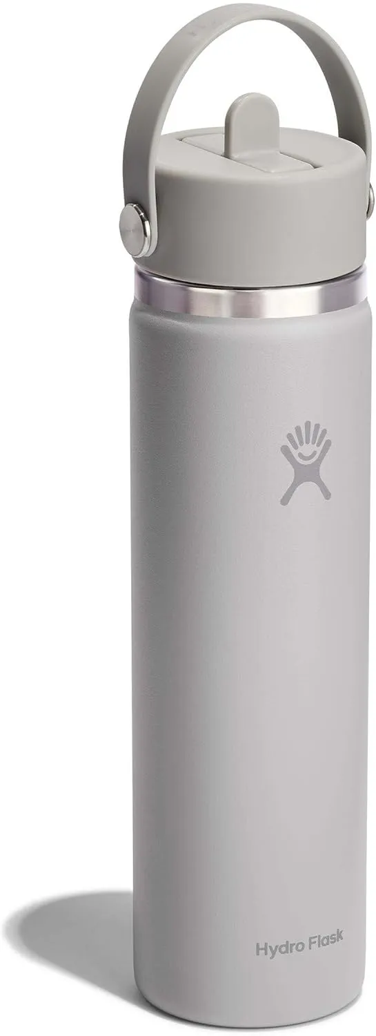 Hydro Flask Water Bottle - Insulated Stainless Steel - Wide Straw Lid, Non Spill, Leakproof in 24 Oz Birch Gray