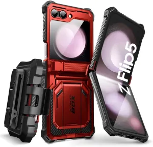 i-Blason Armorbox Series for Samsung Galaxy Z Flip 5 Case (2023) with Built-in Screen Protector & Kickstand & Belt Clip, Full-Body Rugged Case for Z Flip 5 with Hinge Protection (Ruddy)