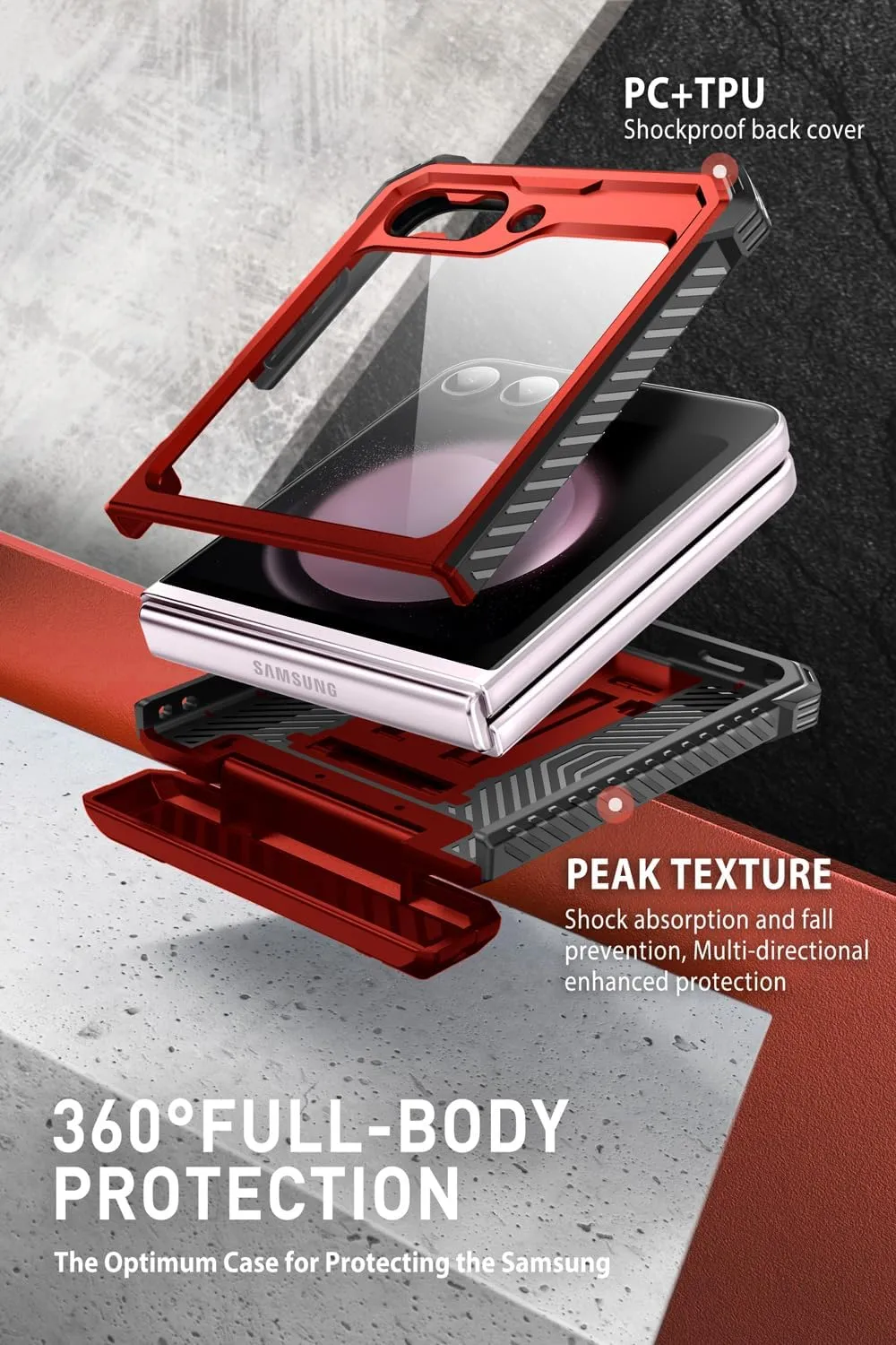 i-Blason Armorbox Series for Samsung Galaxy Z Flip 5 Case (2023) with Built-in Screen Protector & Kickstand & Belt Clip, Full-Body Rugged Case for Z Flip 5 with Hinge Protection (Ruddy)