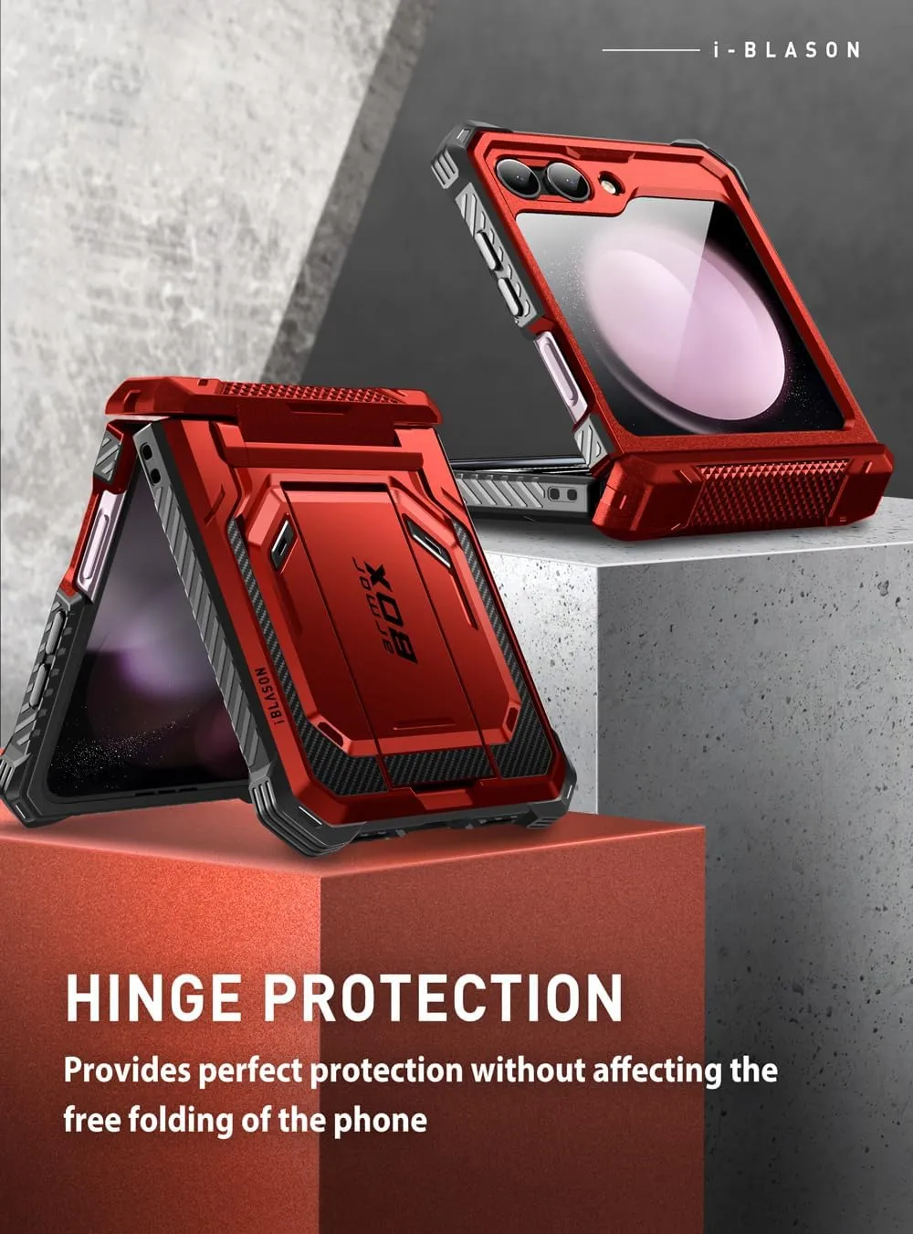 i-Blason Armorbox Series for Samsung Galaxy Z Flip 5 Case (2023) with Built-in Screen Protector & Kickstand & Belt Clip, Full-Body Rugged Case for Z Flip 5 with Hinge Protection (Ruddy)