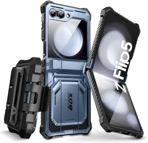 i-Blason for Samsung Galaxy Z Flip 5 Case with Stand, [Built-in Screen Protector] [Hinge Protection], Full-Body Protection Magnetic Phone Case for Galaxy Z Flip 5, Blue