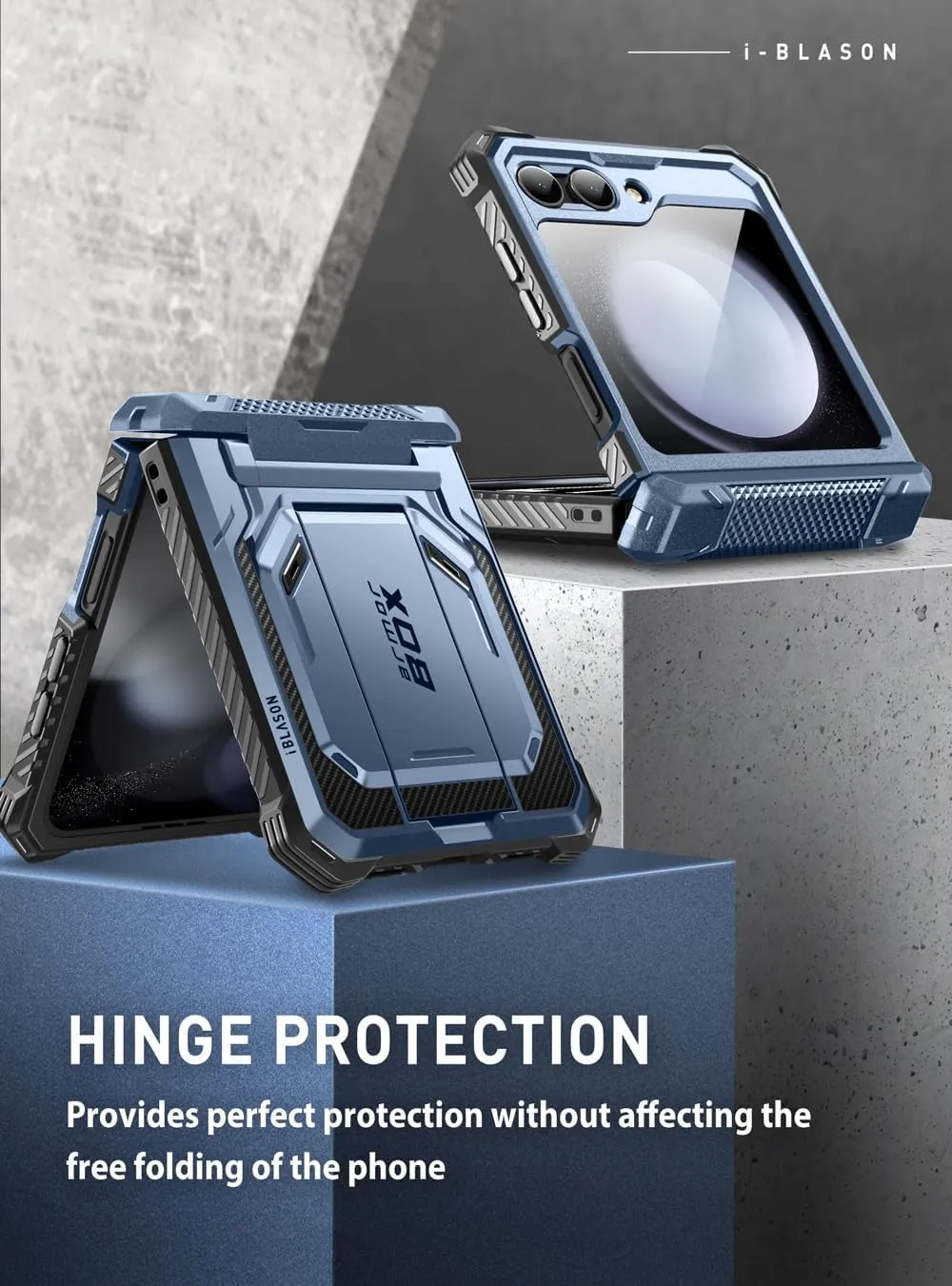i-Blason for Samsung Galaxy Z Flip 5 Case with Stand, [Built-in Screen Protector] [Hinge Protection], Full-Body Protection Magnetic Phone Case for Galaxy Z Flip 5, Blue